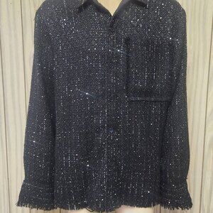 men's shirt jacket XL black fringe gold metallic